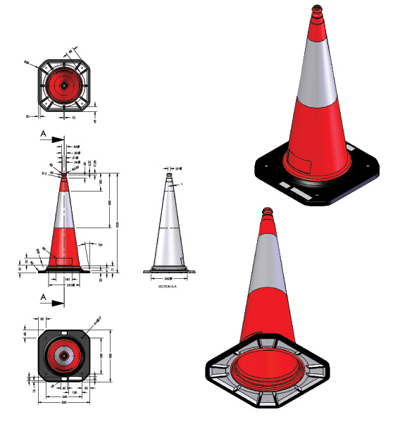 Κώνος σήμανσης με ύψος 1 μέτρο